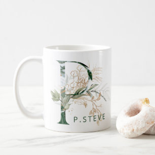Op maat goud botanische Eucalyptus monogram "P" Koffiemok