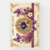 Op maat goud paarse vlinder verjaardagsfeestje kon spandoek (Verticaal)