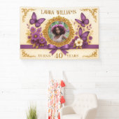 Op maat goud paarse vlinder verjaardagsfeestje kon spandoek (Insitu)