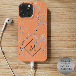 Op maat grijs zwart marmeren patroon op zalm oranj iPhone 15 pro max hoesje