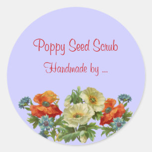 Op maat handgemaakte zeep papaver en korenbloemen  ronde sticker