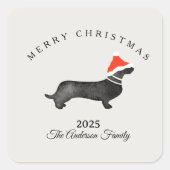 Op maat kerst rood grijs kerstman dashond vierkante sticker (Voorkant)