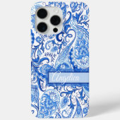 Op maat Licht Donkerblauw Wit Bloemmotief Paisley Case-Mate iPhone Case (Achterkant)