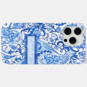 Op maat Licht Donkerblauw Wit Bloemmotief Paisley Case-Mate iPhone Case (Achterkant (horizontaal))