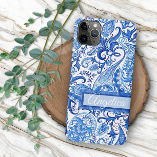 Op maat Licht Donkerblauw Wit Bloemmotief Paisley  iPhone 15 Pro Max Hoesje