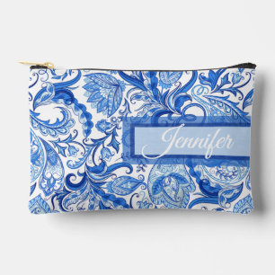 Op maat Licht Donkerblauw Wit Bloemmotief Paisley  Etui