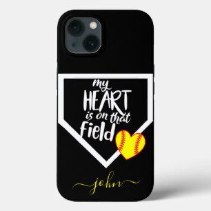 Op Maat MIJN HART IS OP DAT VELD Moeder Softbal 12 Case-Mate iPhone Case