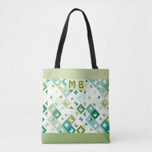 Op maat olijfgroen turkoois ivoor mozaïekpatroon tote bag