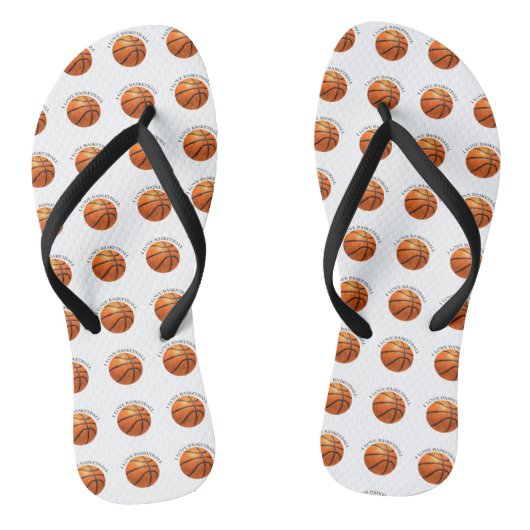 Op maat oranje en zwart leren basketbal teenslippers (Voetbed)