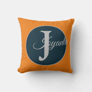 Op maat  oranje grijs blauwe Monogram Elegant Kussen
