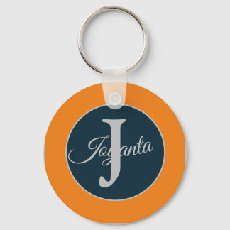 Op maat oranje grijs blauwe Monogram Elegant Sleutelhanger