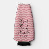 Op maat roze koraal chevron trouwfleskoelers flesjeskoeler (Voorkant)