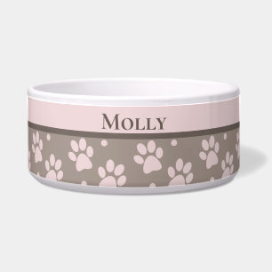 Op maat Taupe & Roze Pootafdruk Personaliseerbaar Voerbakje