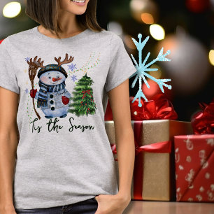 Op Maat "Tis het Seizoen" Geweide Sneeuwman T-shirt
