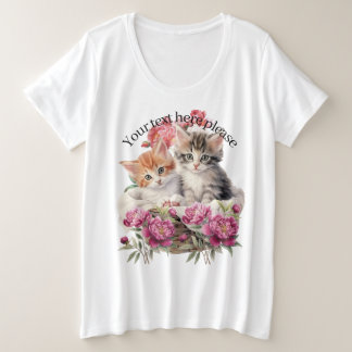 Op maat trendy cute kitty bloemig voor haar grote maat t-shirt