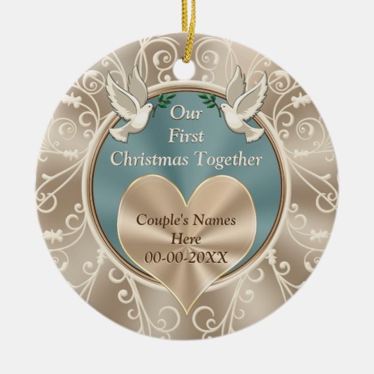 Op maat van ons eerste kerstfeest keramisch ornament (Voorkant)