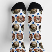 Op maat wit 2 huisdier foto blauwe pootafdrukken sokken (Top)