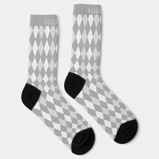 Op maat wit licht donkergrijs argylepatroon sokken (Rechts)