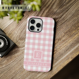 Op maat zachte pasteltint roze witte geruite patro iPhone 15 pro max case