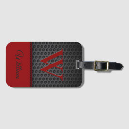 Op maat zwart rood namaak leer monogram initiaal  bagagelabel