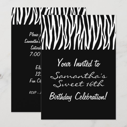 Op maat zwart-wit zebra kaart (Voorkant / Achterkant)