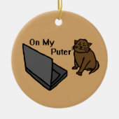 Op Mijn Computer Grappige Computer Bruine Kat Meme Keramisch Ornament (Voorkant)