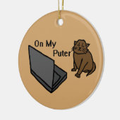 Op Mijn Computer Grappige Computer Bruine Kat Meme Keramisch Ornament (Links)