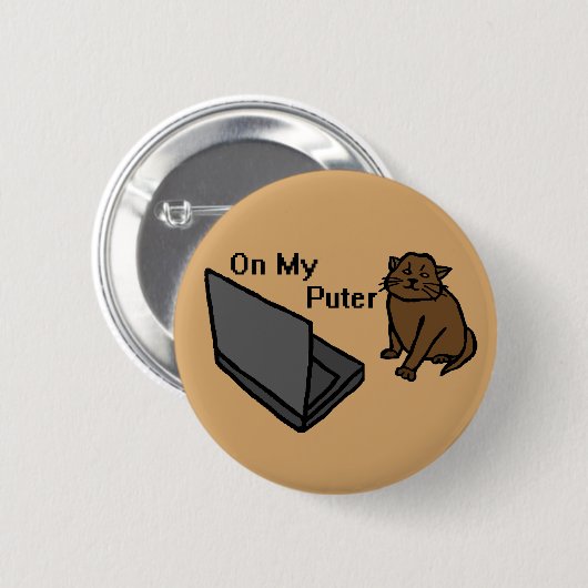 Op Mijn Computer Grappige Computer Bruine Kat Meme Ronde Button 5,7 Cm (Voorkant /achterkant)