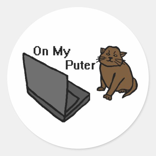 Op Mijn Computer Grappige Computer Bruine Kat Meme Ronde Sticker (Voorkant)
