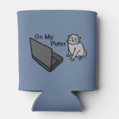 Op mijn computer Grappige computer grijze kat meme Blikjeskoeler (Achterkant)