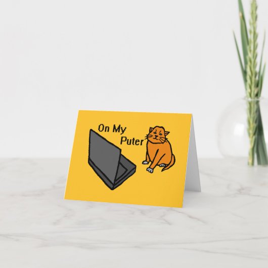 Op Mijn Computer Grappige Computer Oranje Kat Meme Bedankkaart (Voorkant)