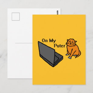 Op Mijn Computer Grappige Computer Oranje Kat Meme Briefkaart
