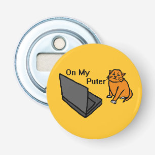 Op Mijn Computer Grappige Computer Oranje Kat Meme Button Flesopener