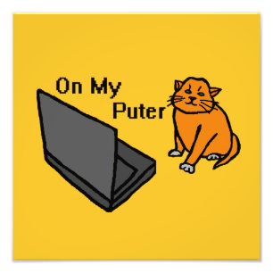 Op Mijn Computer Grappige Computer Oranje Kat Meme Foto Afdruk