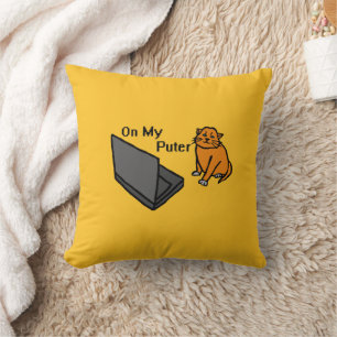 Op Mijn Computer Grappige Computer Oranje Kat Meme Kussen