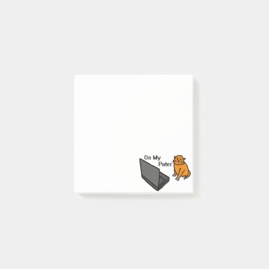 Op Mijn Computer Grappige Computer Oranje Kat Meme Post-it® Notes (Voorkant)