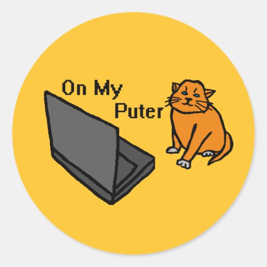 Op Mijn Computer Grappige Computer Oranje Kat Meme Ronde Sticker (Voorkant)