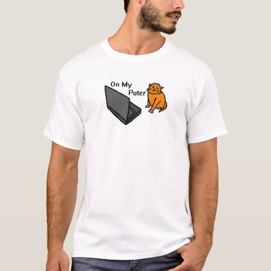 Op Mijn Computer Grappige Computer Oranje Kat Meme T-shirt (Voorkant)