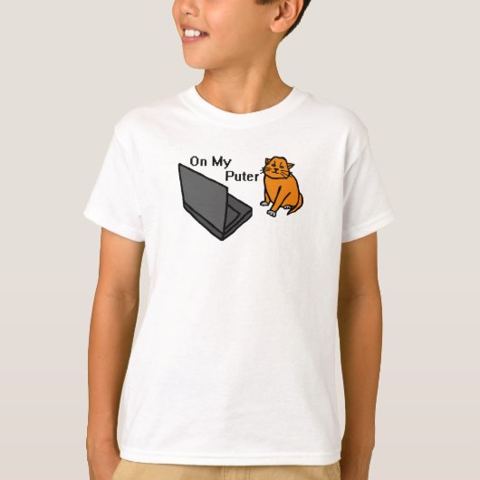 Op Mijn Computer Grappige Computer Oranje Kat Meme T-shirt (Voorkant)