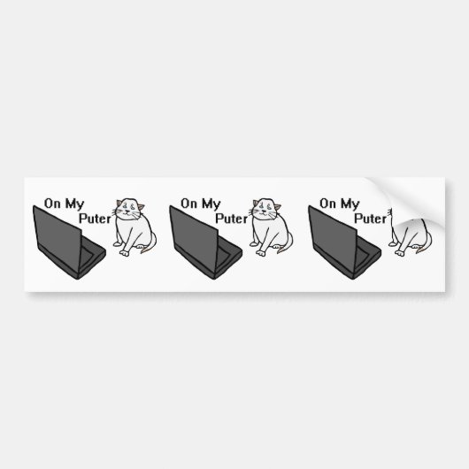 Op Mijn Computer Grappige Computer Witte Kat Meme Bumpersticker (Voorkant)