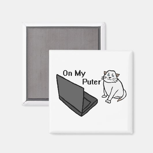 Op Mijn Computer Grappige Computer Witte Kat Meme Magneet (Voorkant / Achterkant)
