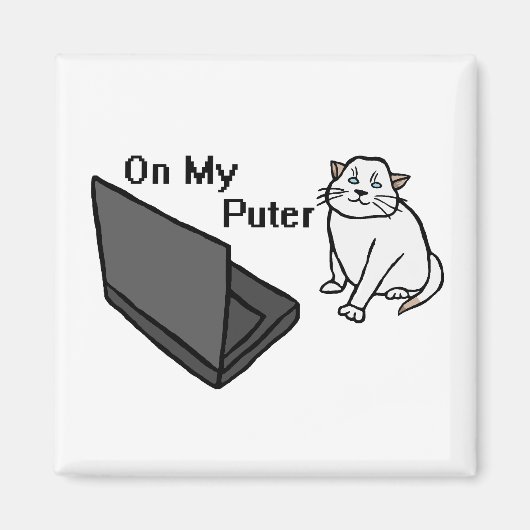 Op Mijn Computer Grappige Computer Witte Kat Meme Magneet (Voorkant)