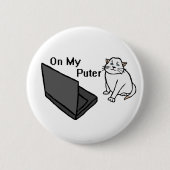 Op Mijn Computer Grappige Computer Witte Kat Meme Ronde Button 5,7 Cm (Voorkant)