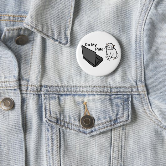 Op Mijn Computer Grappige Computer Witte Kat Meme Ronde Button 5,7 Cm (In situ)