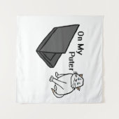 Op Mijn Computer Grappige Computer Witte Kat Meme Wandkleed (Voorkant (horizontaal))
