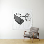 Op Mijn Computer Grappige Computer Witte Kat Meme Wandkleed (In situ)