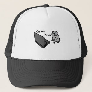 Op Mijn Computer Grappige Grijze Kat Meme Trucker Pet