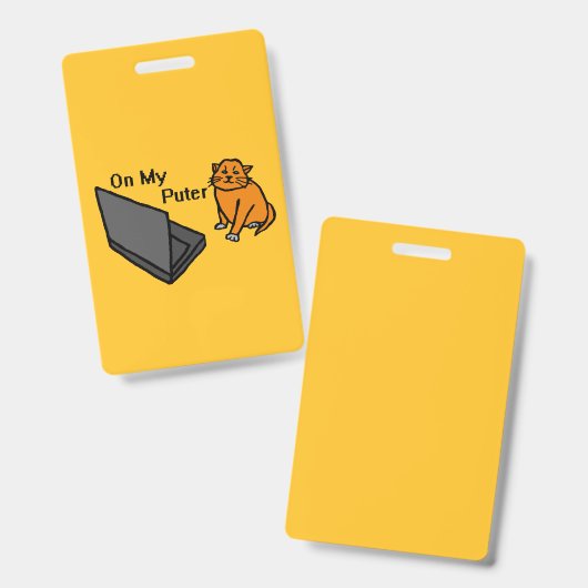 Op Mijn Computer Grappige Oranje Kat Meme Badge (Voor- en achterkant)
