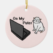 Op Mijn Computer Grappige Witte Kat Meme Keramisch Ornament (Voorkant)