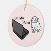 Op Mijn Computer Grappige Witte Kat Meme Keramisch Ornament (Links)